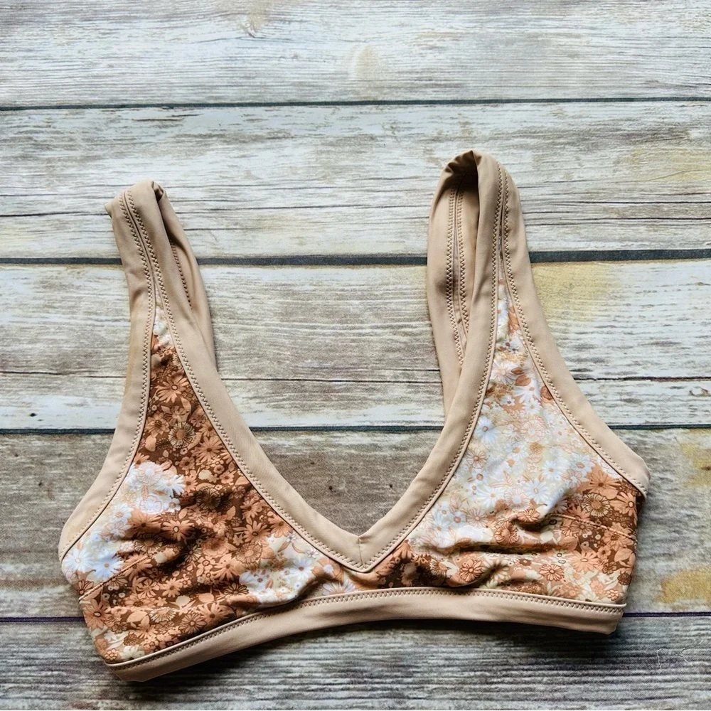 Aerie Scoop Bikini Swim Top Fan Floral S